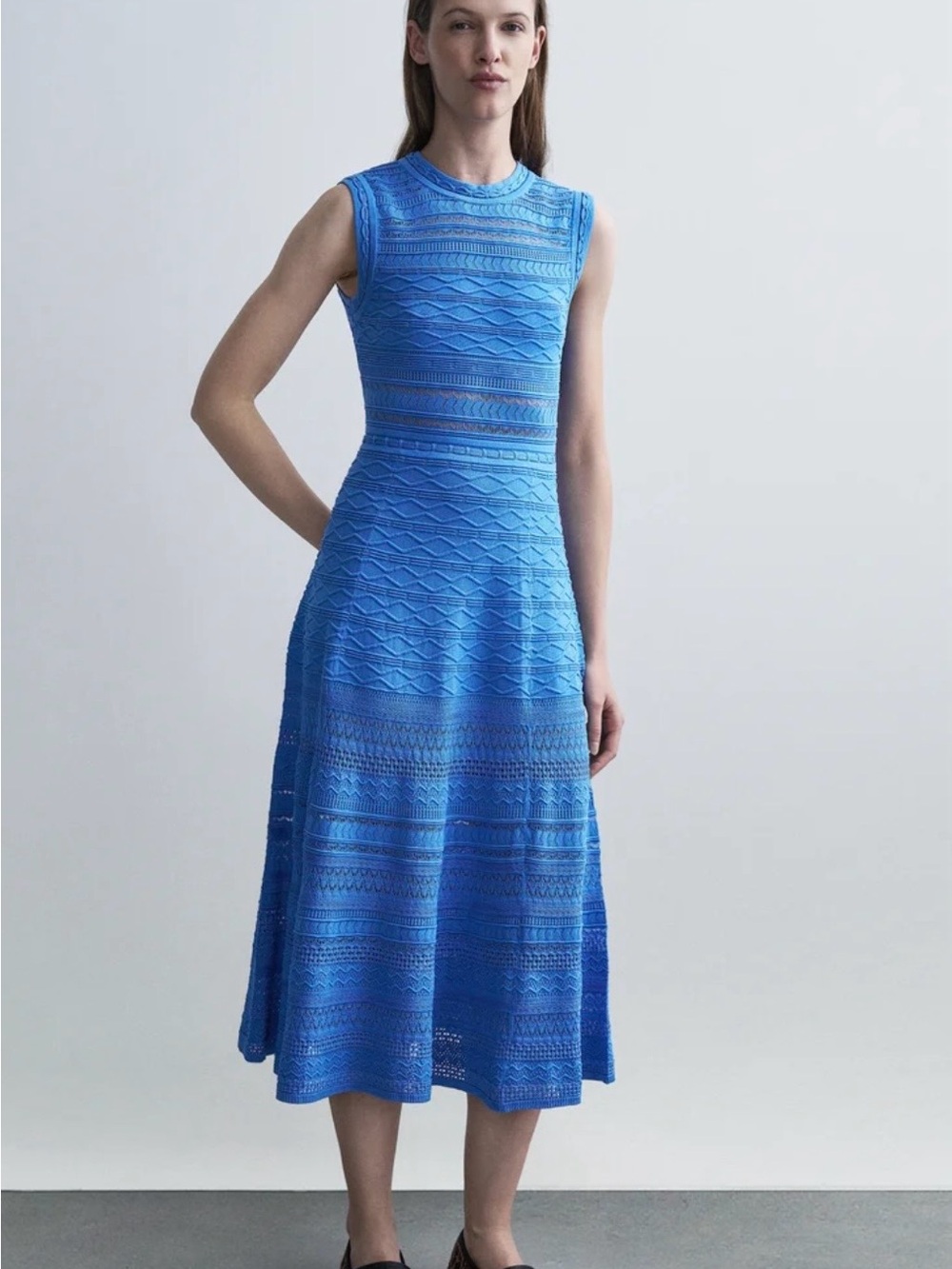 Maje RilouvaTextured Royal Blue Midi Dress